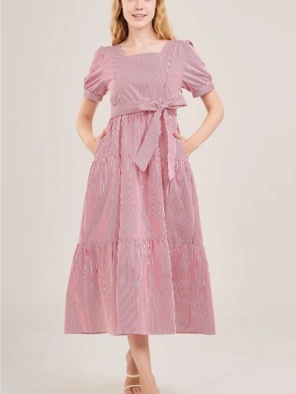 Mome Versa Cotton Dress with Nursing Zippers in Red Stripe XXL